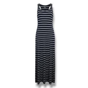 Sumona Women’s Navy Blue & White Striped Sleeveless Maxi Dress - Size Small